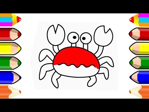 Draw For Kids and Coloring CRAB, Colouring Videos for Kids with Colored Markers